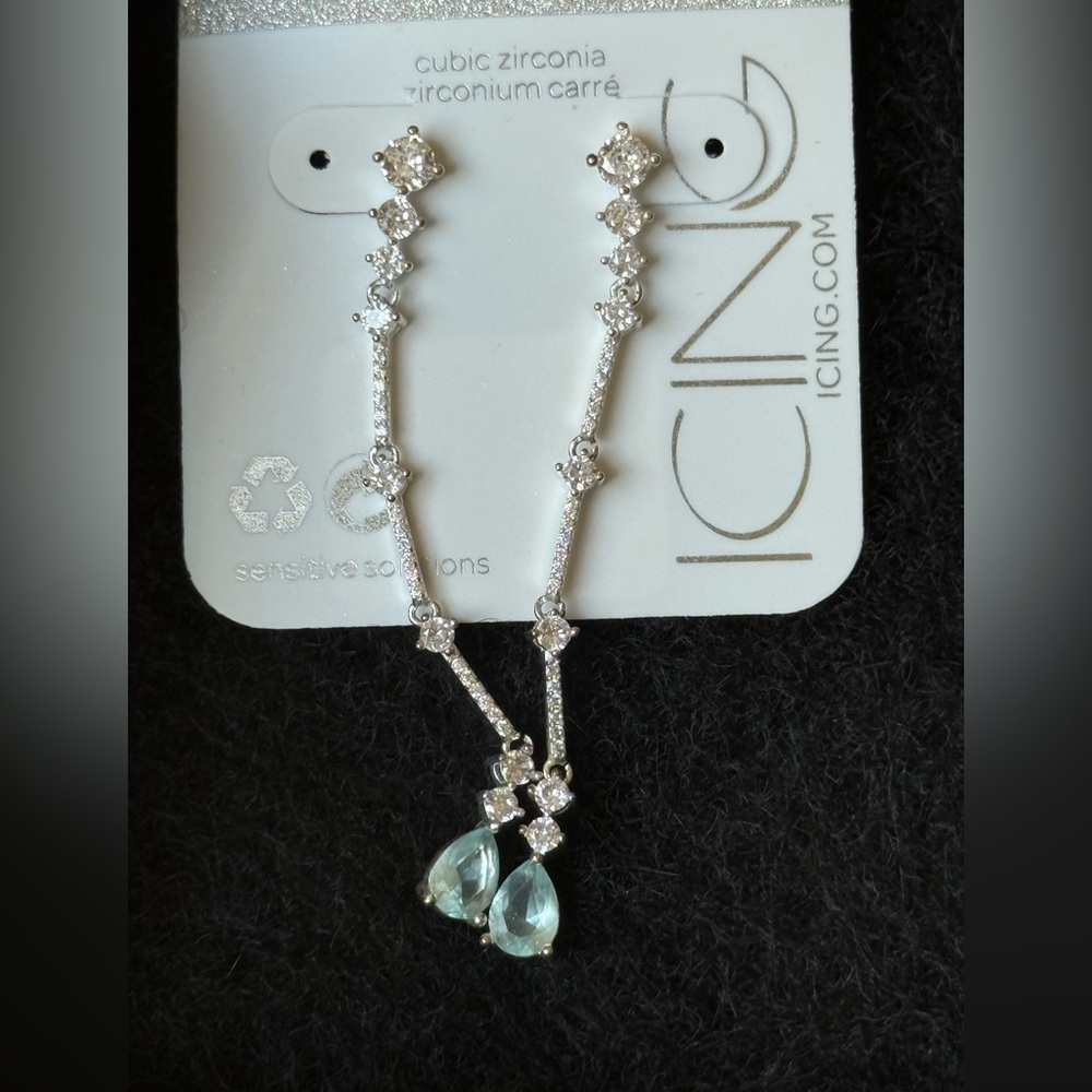 Icing Silver Drop Earrings with Pale Aqua Teardrops